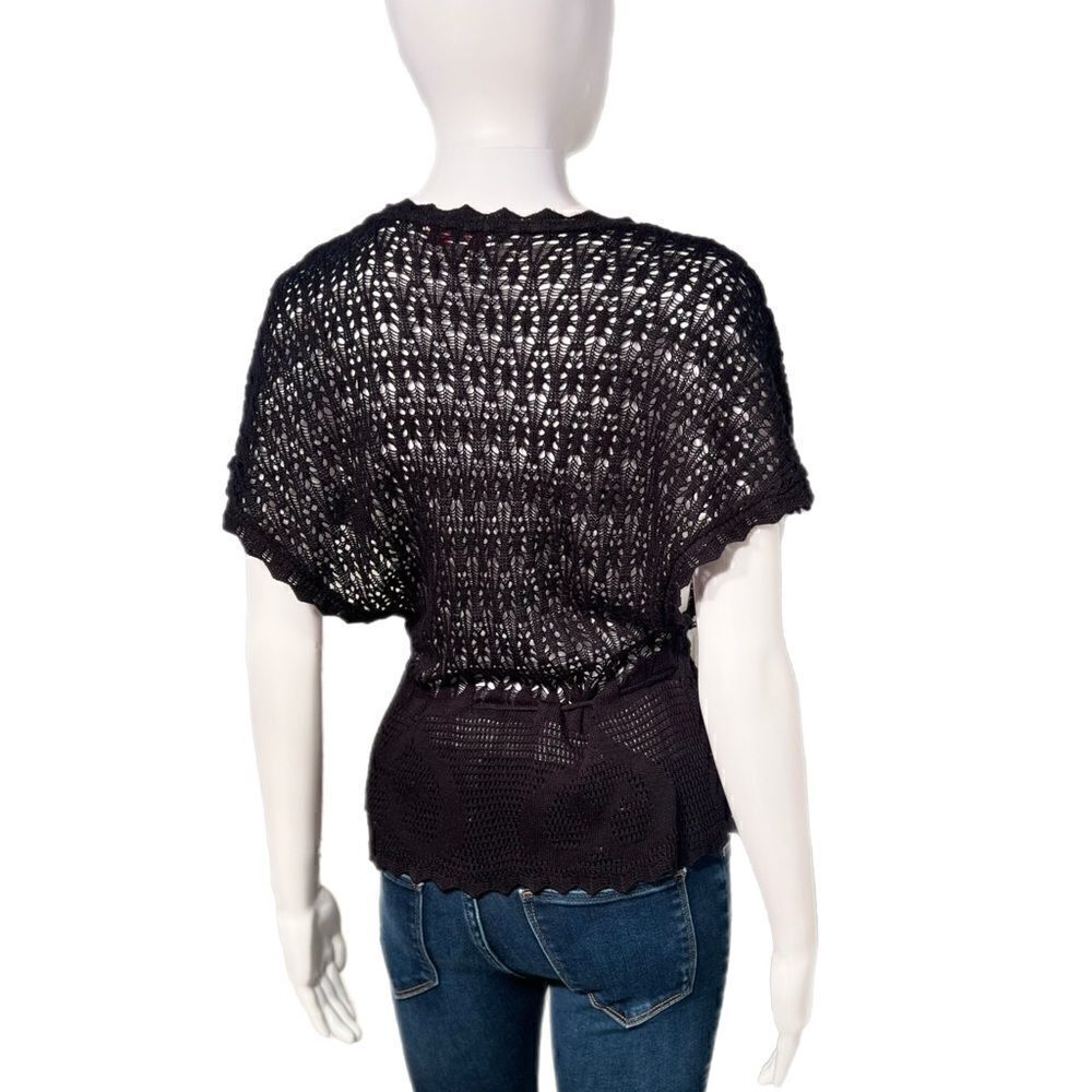 Crochet Knit Drop Waist Drawstring Cardigan - Picture 2 of 11